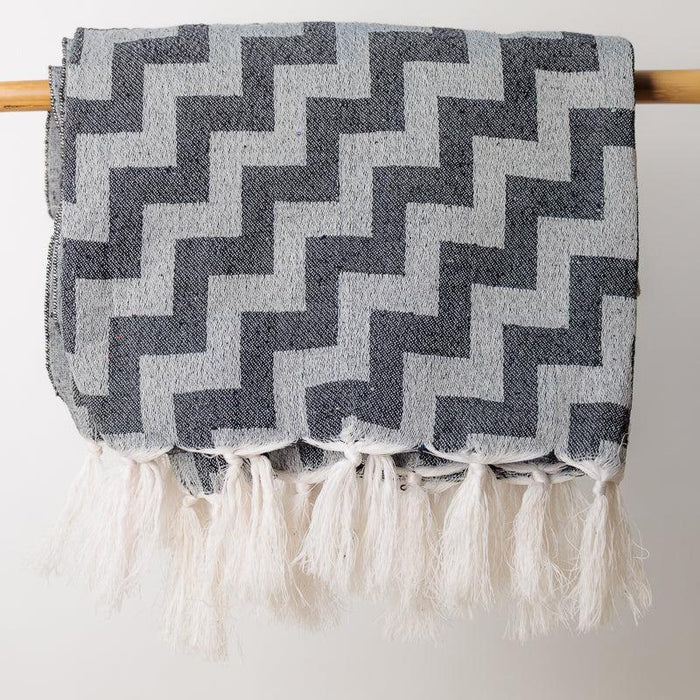 Chevron Jacquard Throw - Black-Throw