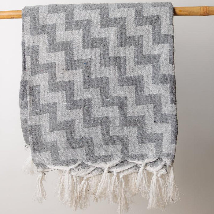 Chevron Jacquard Throw - Grey-Throw