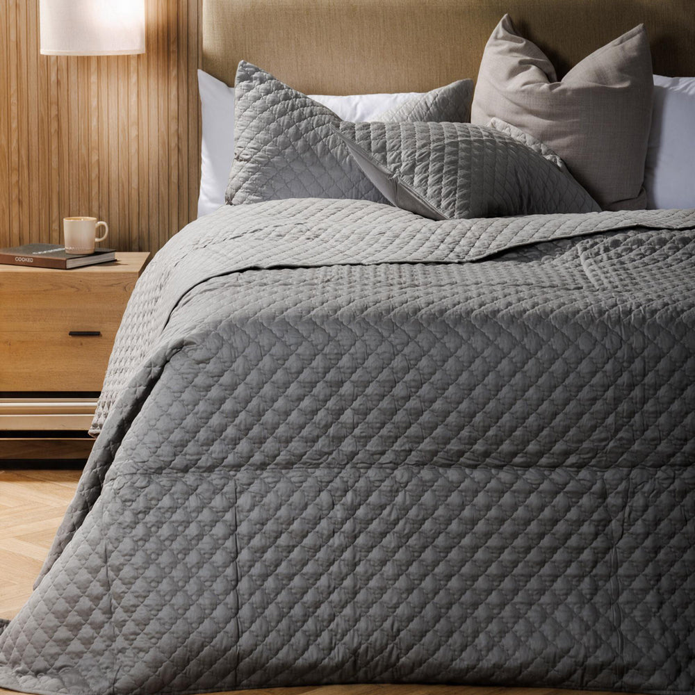 Clay Whisper Soft Premium Cotton Quilt Mid Grey-Quilts & Comforters