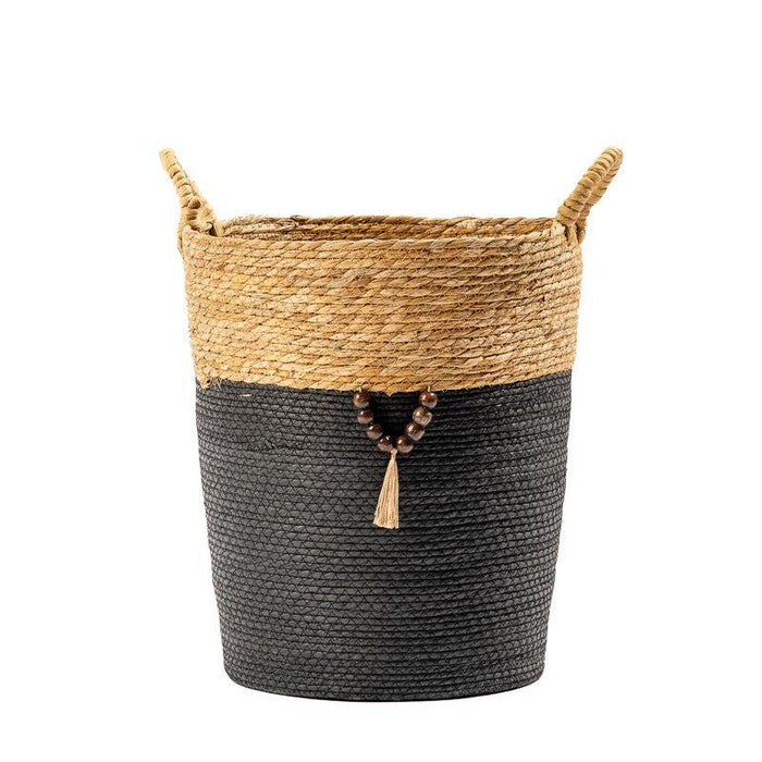 Conical Bulrush & Paper Basket - Black-Basket