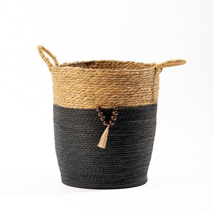 Conical Bulrush & Paper Basket - Black-Basket