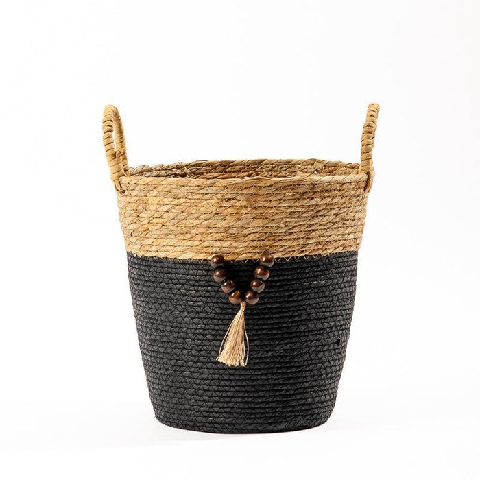 Conical Bulrush & Paper Basket - Black-Basket