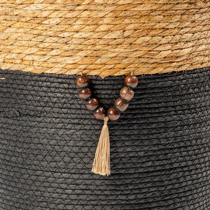 Conical Bulrush & Paper Basket - Black-Basket