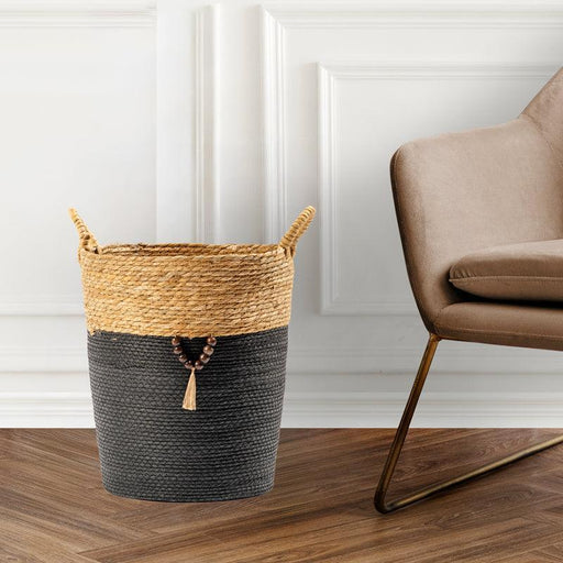Conical Bulrush & Paper Basket - Black-Basket