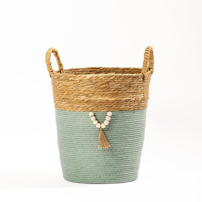 Conical Bulrush & Paper Basket - Moss-Basket