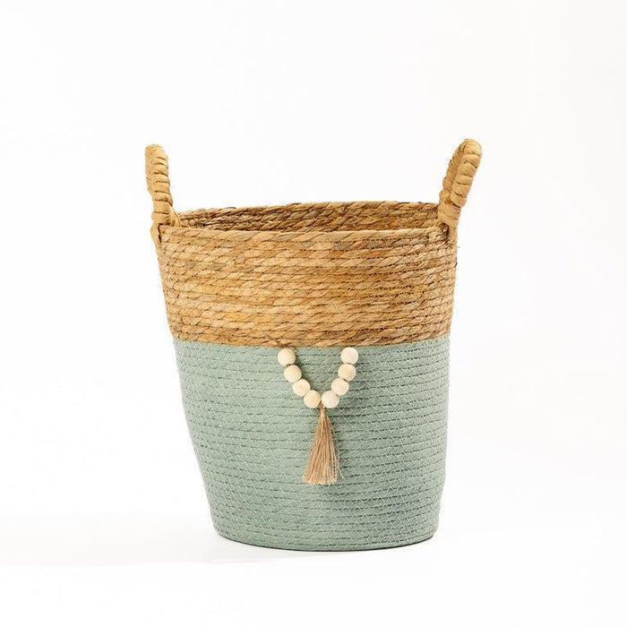 Conical Bulrush & Paper Basket - Moss-Basket