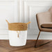 Conical Bulrush & Paper Basket - White-Basket