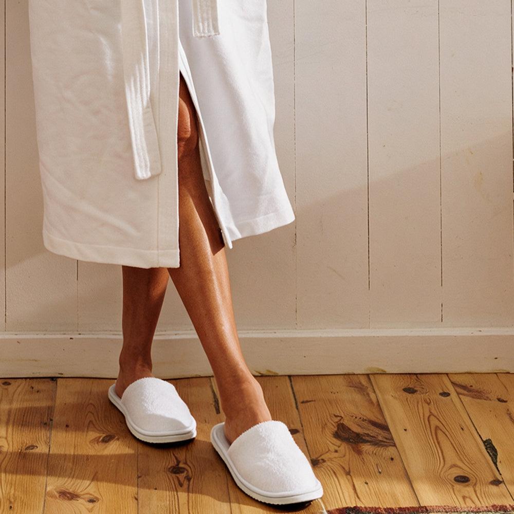 Coral Fleece Hotel Slippers Closed-toe White-Guest Amenities