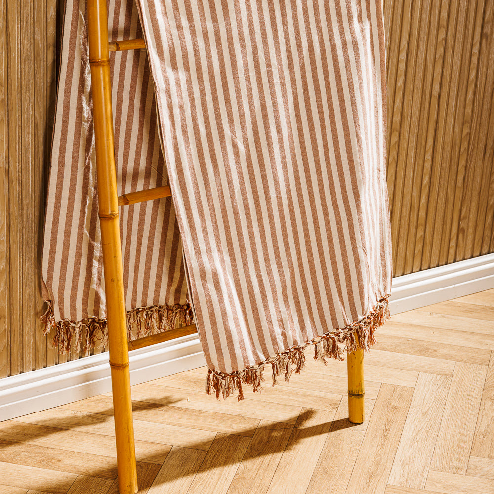 Cotton Bay Bengal Stripe 100% Cotton Cover Throw Beige-Throws
