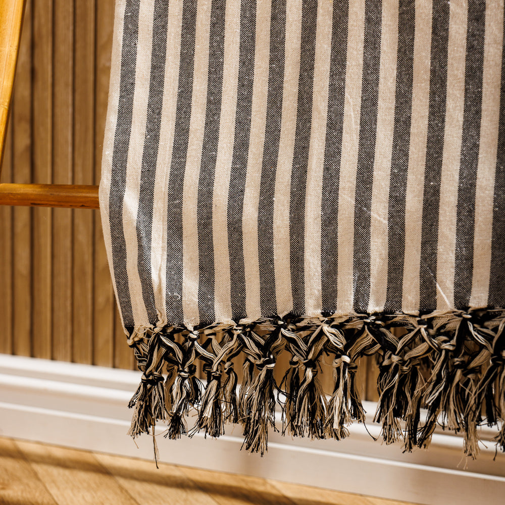 Cotton Bay Bengal Stripe 100% Cotton Cover Throw Black-Throws