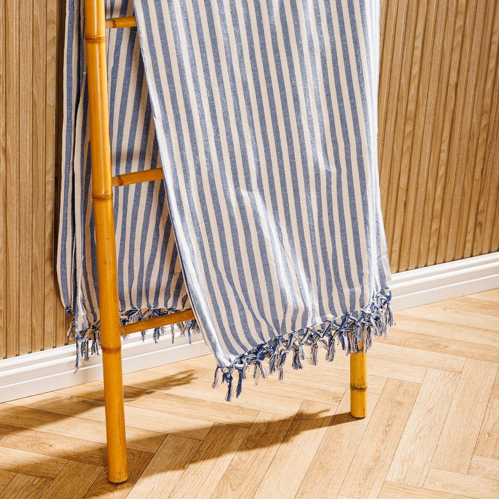 Cotton Bay Bengal Stripe 100% Cotton Cover Throw Blue-Throws