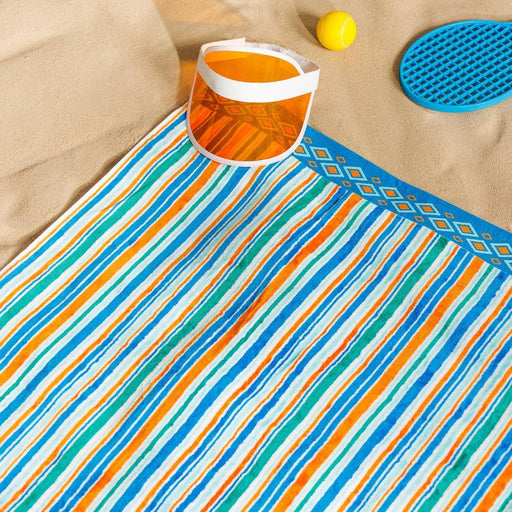 Cotton Collection Bay Breeze Stripes Velour Beach Towel-Beach Towels