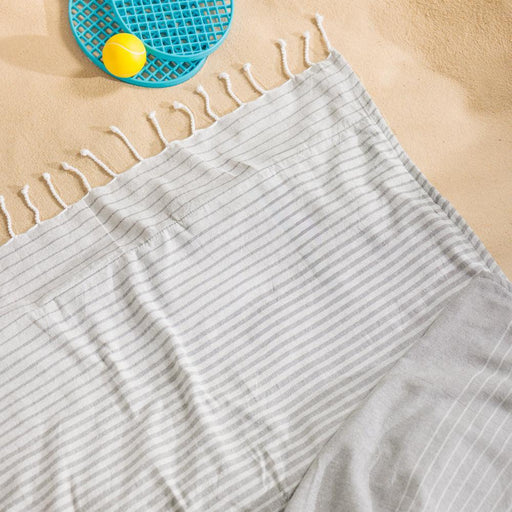 Cotton Bay Cuba Stripe Backed Fouta Charcoal and Grey-Foutas