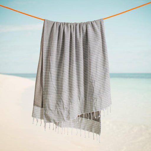 Cotton Bay Cuba Stripe Backed Fouta Charcoal and Grey-Foutas