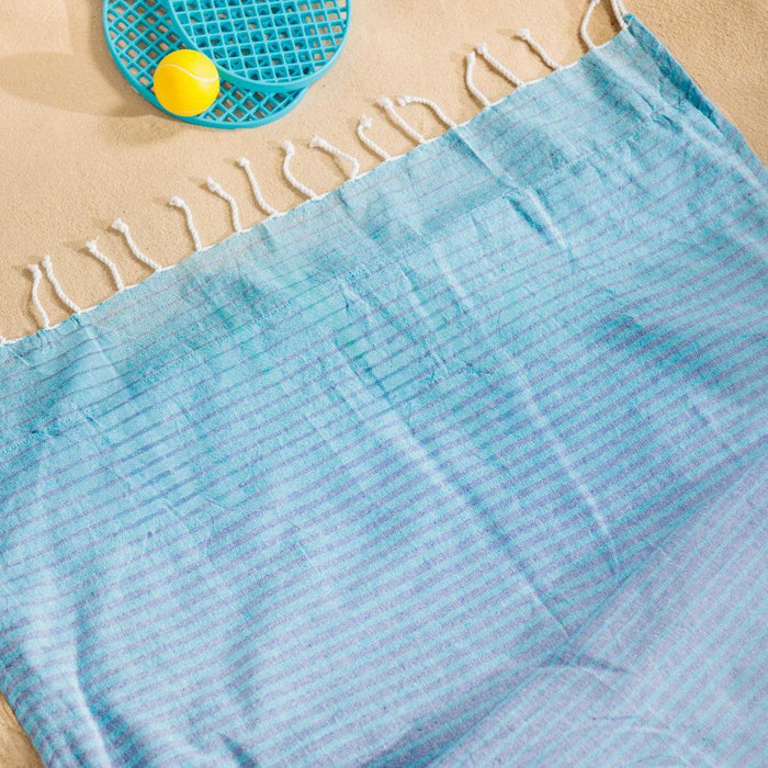 Cotton Bay Cuba Stripe Backed Fouta Indigo Blue and Aqua-Foutas