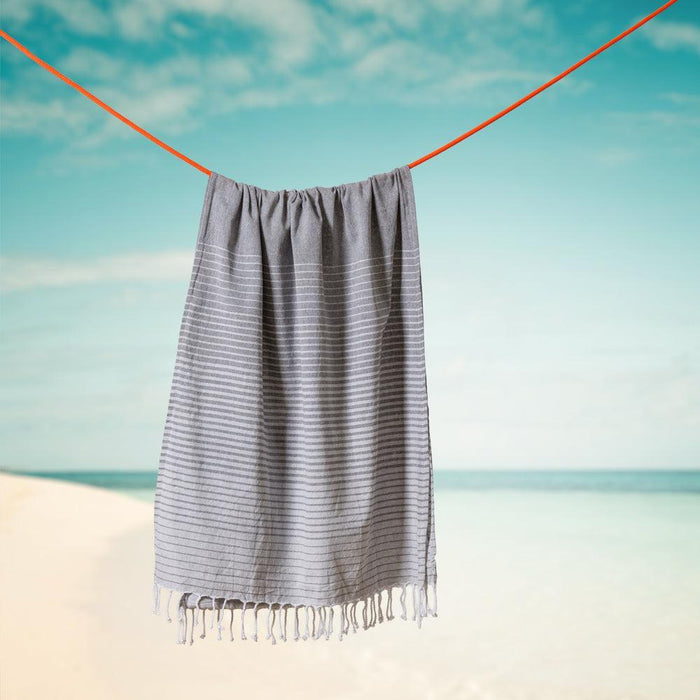 Cotton Bay Cuba Stripe Fouta Bag Grey and Charcoal-Foutas