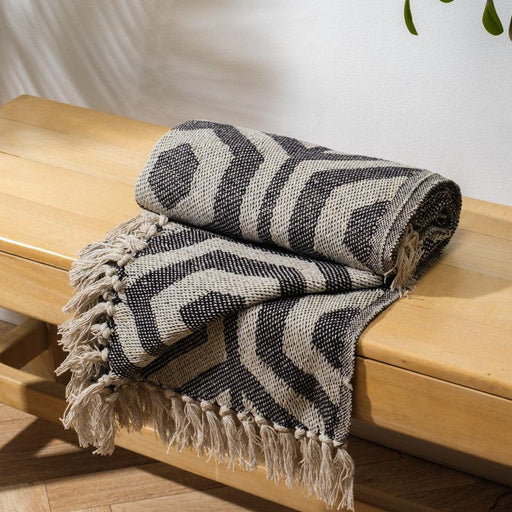 Cotton Bay Fringe Throw Geometric - Black