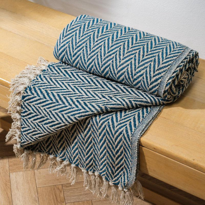 Cotton Bay Fringe Throw Herringbone - Teal