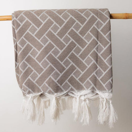 Geometric Lined Jacquard Throw - Beige-Throw