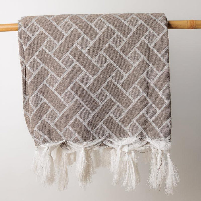 Geometric Lined Jacquard Throw - Beige-Throw