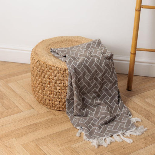 Geometric Lined Jacquard Throw - Beige-Throw