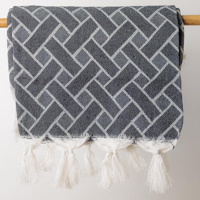 Geometric Lined Jacquard Throw - Black-Throw