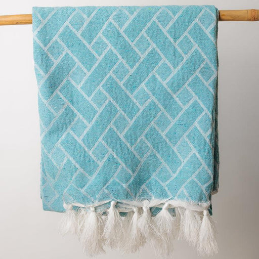 Geometric Lined Jacquard Throw - Duck Egg-Throw