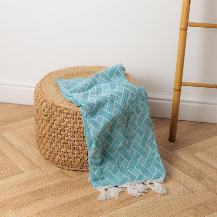 Geometric Lined Jacquard Throw - Duck Egg-Throw