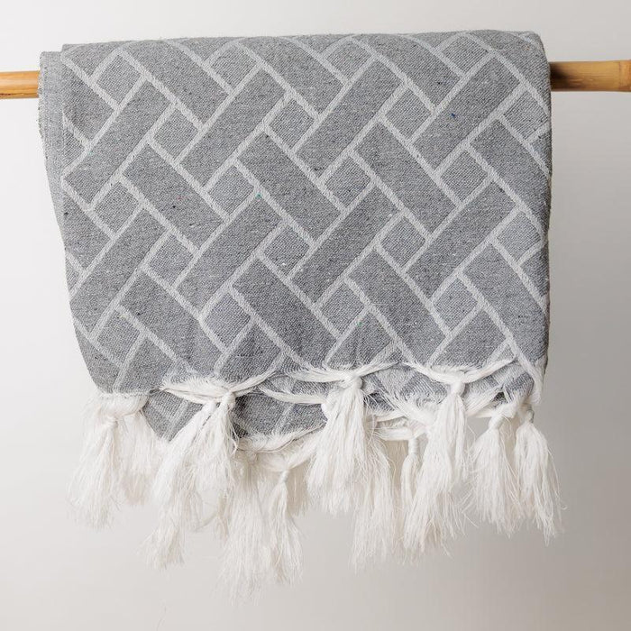 Geometric Lined Jacquard Throw - Grey-Throw