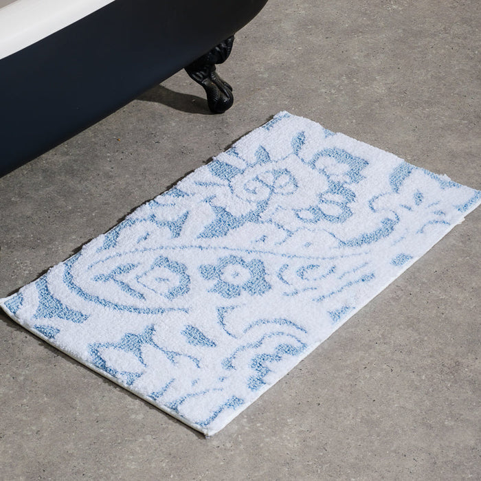 Cotton Bay Jacquard Anti-Slip Bath Mat - Blue-Bath Mat