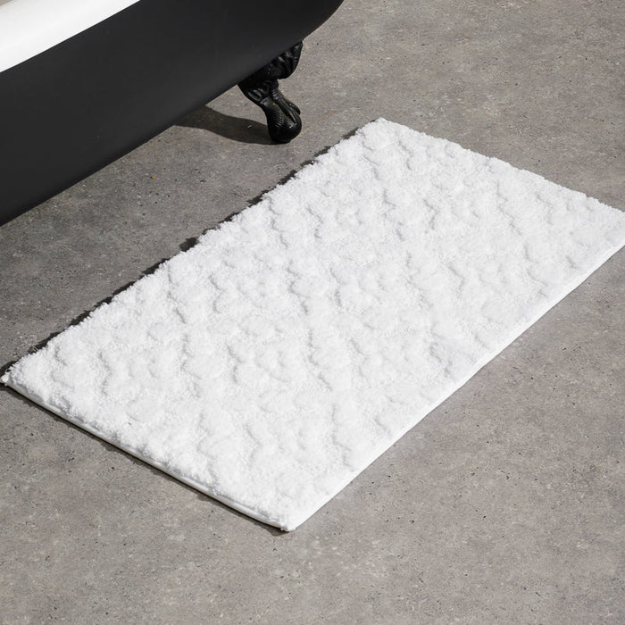 Cotton Bay Jacquard Anti-Slip Bath Mat - White-Bath Mat