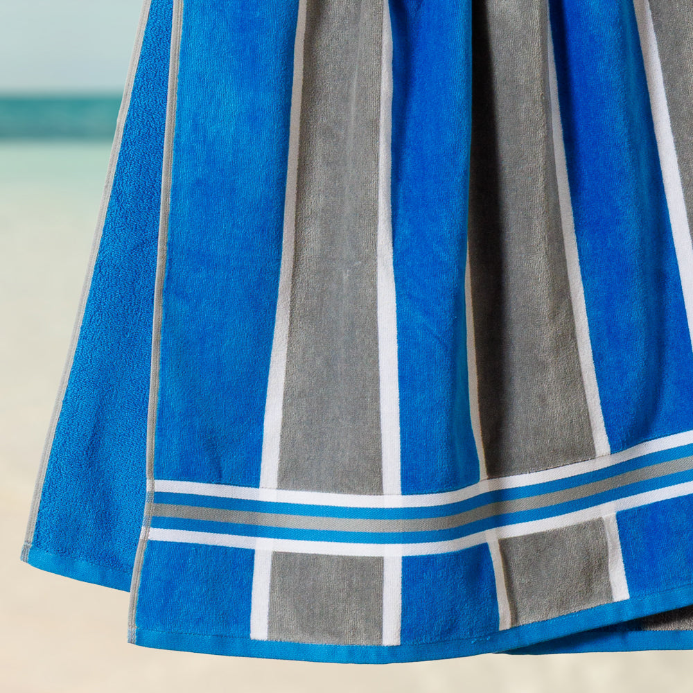 Cotton Bay Laguna Stripe Velour Beach Towel Royal Blue and Ash Grey-Beach Towels