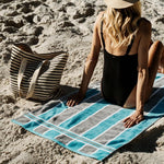 Cotton Bay Laguna Stripe Velour Beach Towel Sea Blue and Grey