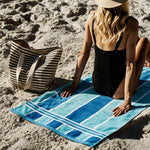 Cotton Bay Laguna Stripe Velour Beach Towel Sky and Royal Blue