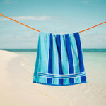 Cotton Bay Laguna Stripe Velour Beach Towel Sky and Royal Blue