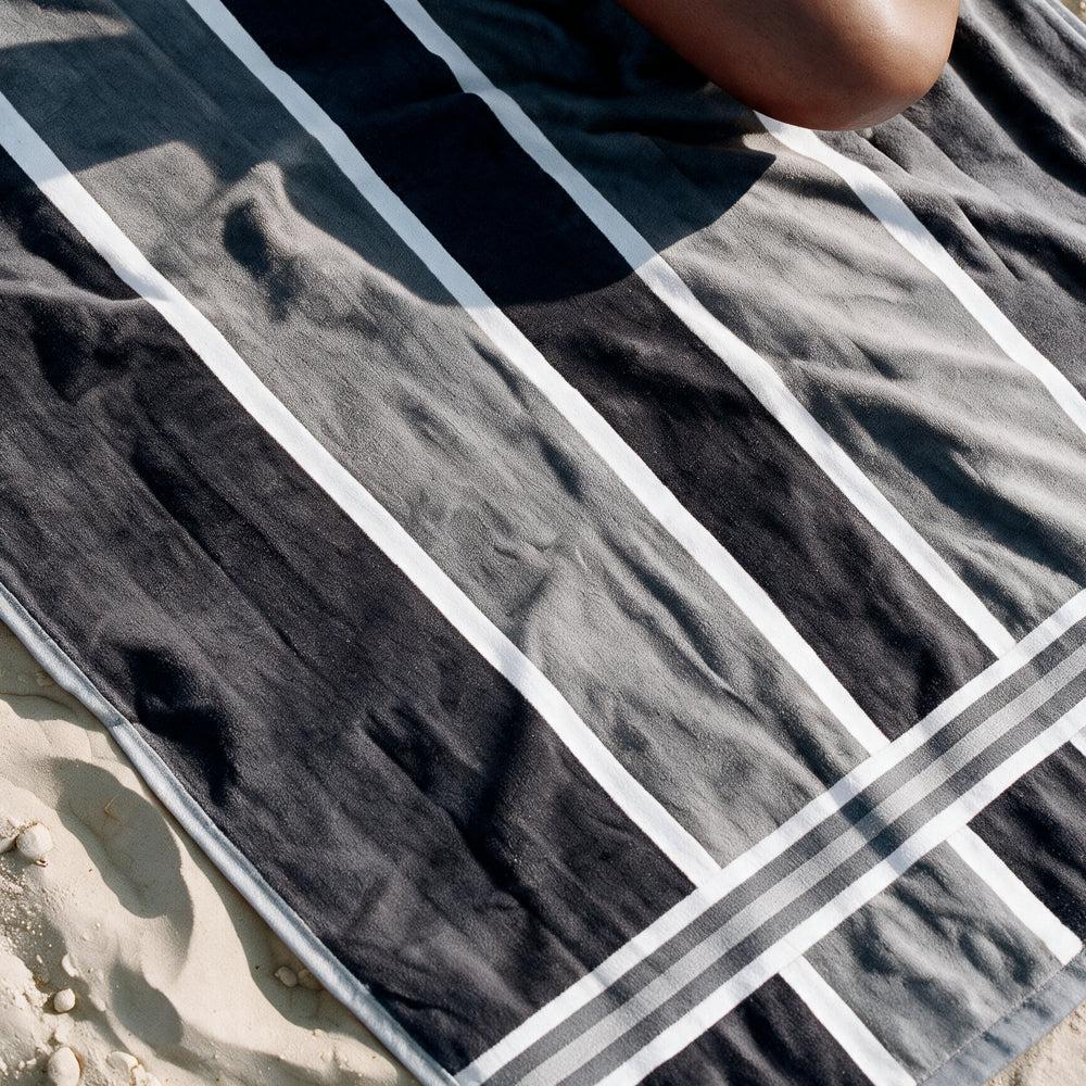 Cotton Bay Laguna Stripe Velour Beach Towel Steel and Ash Grey-Beach Towels