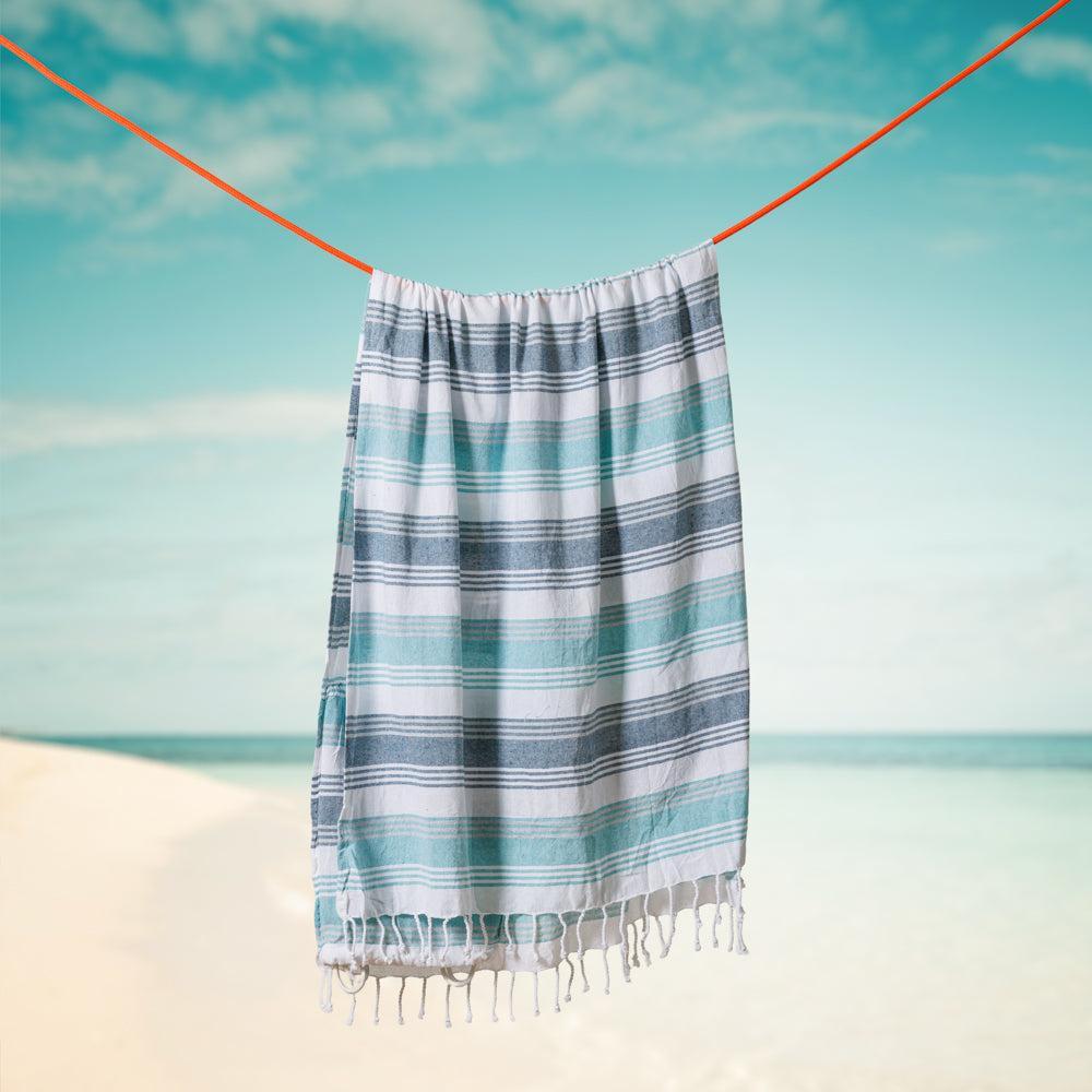 Cotton Bay Leo Stripe Fouta Bag Turquoise and Teal-Foutas