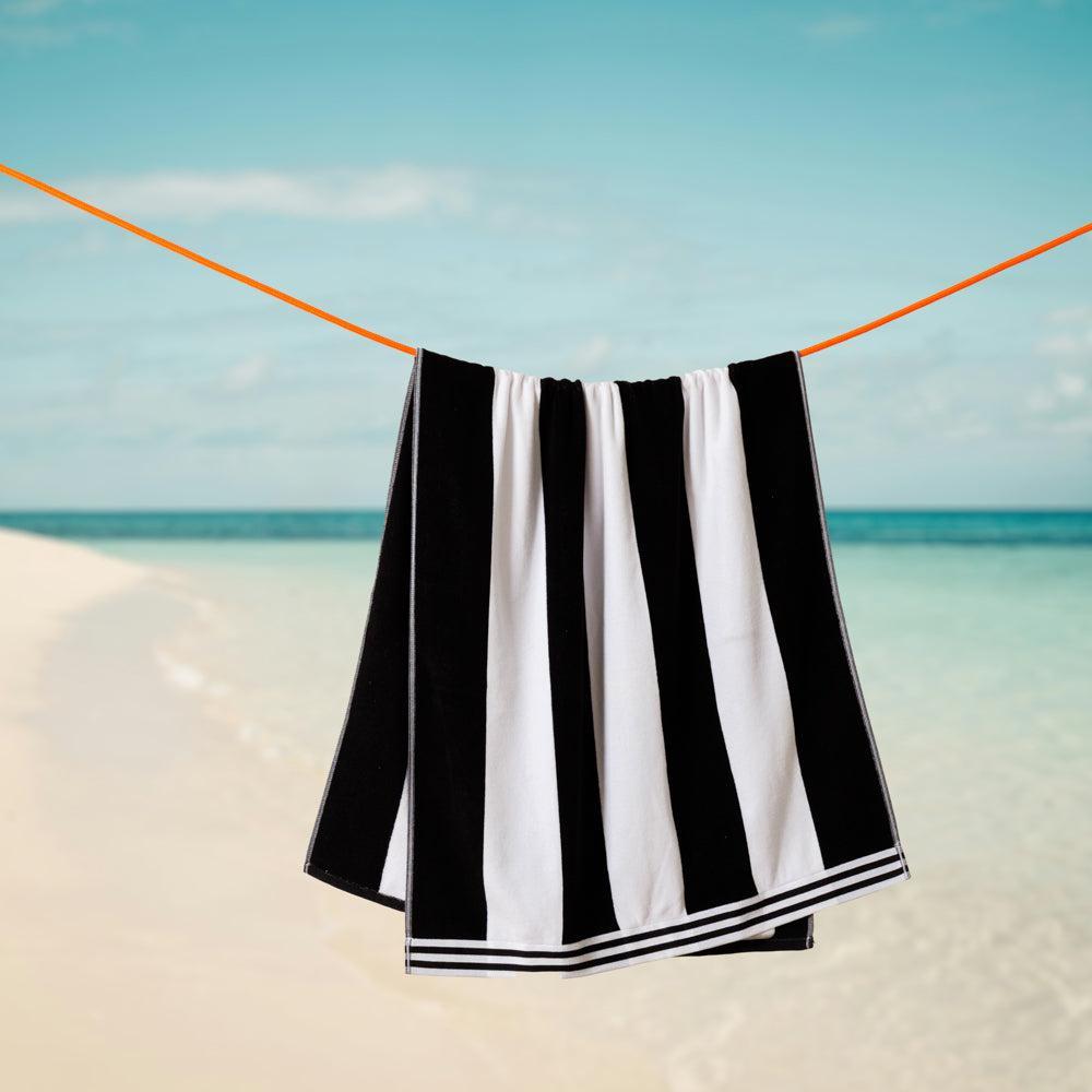 Cotton Bay Miami Cabana Beach Towel Black-Beach Towels