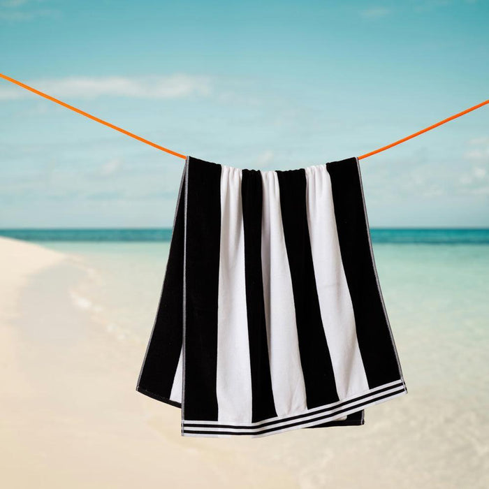 Cotton Bay Miami Cabana Beach Towel Black-Beach Towels