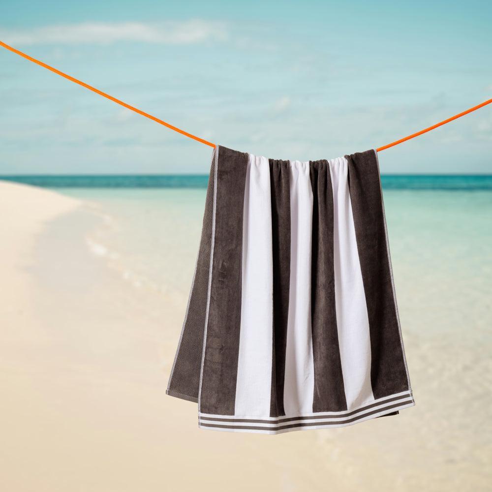 Cotton Bay Miami Cabana Beach Towel Charcoal-Beach Towels