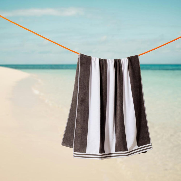 Cotton Bay Miami Cabana Beach Towel Charcoal-Beach Towels