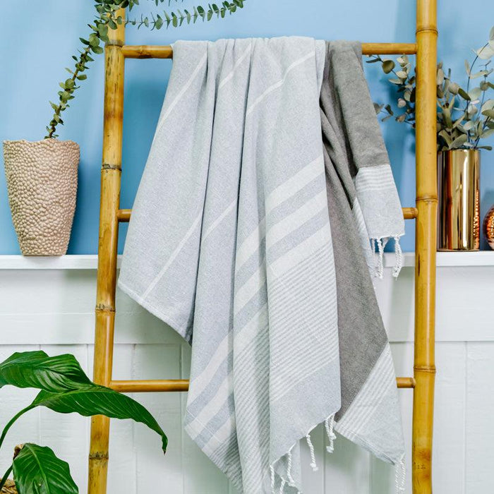 Cotton Bay Multi Stripe Backed Fouta - Light Grey