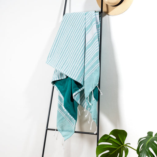 Cotton Bay Multi Stripe Backed Fouta - Sea Green