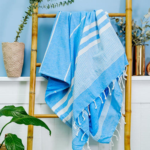 Cotton Bay Multi Stripe Backed Fouta - Turquoise