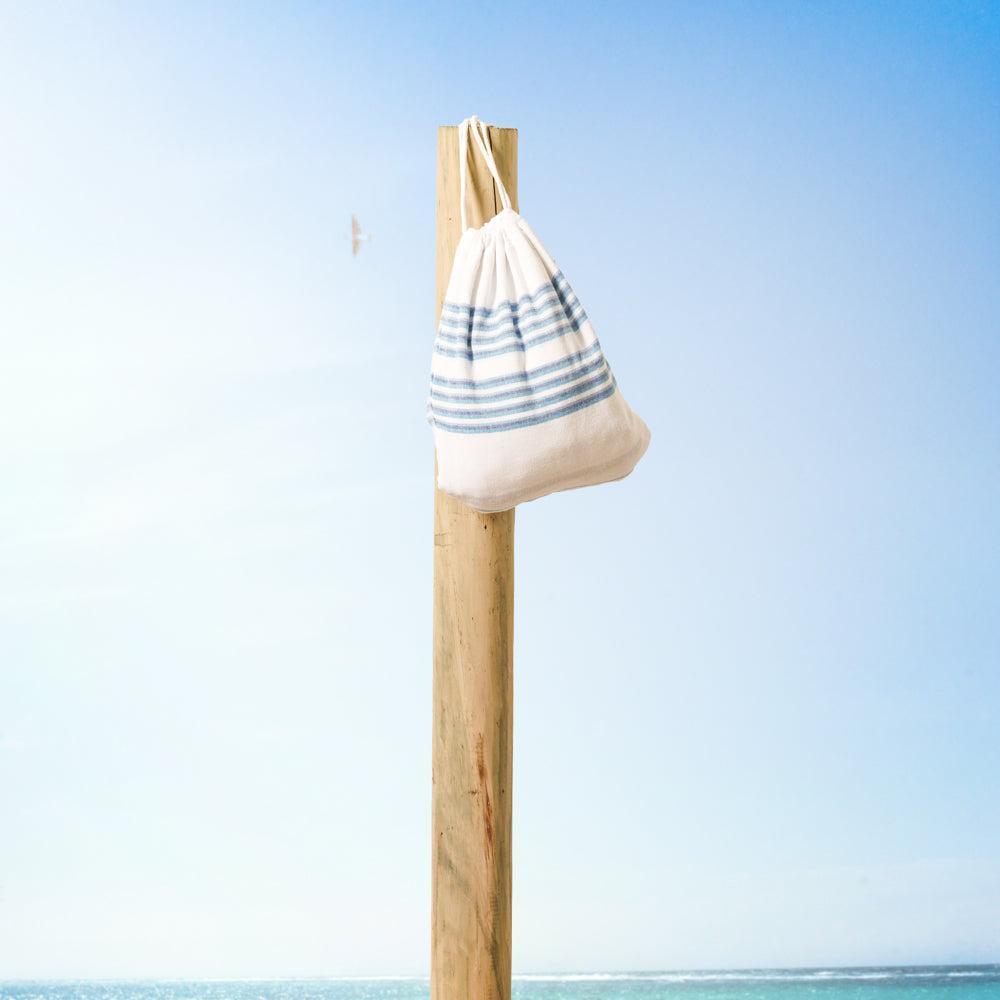 Cotton Bay Multi Stripe Fouta Bag Aqua and Blue-Foutas
