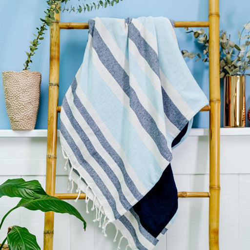 Cotton Bay Royal Stripe Backed Fouta - Aqua / Navy