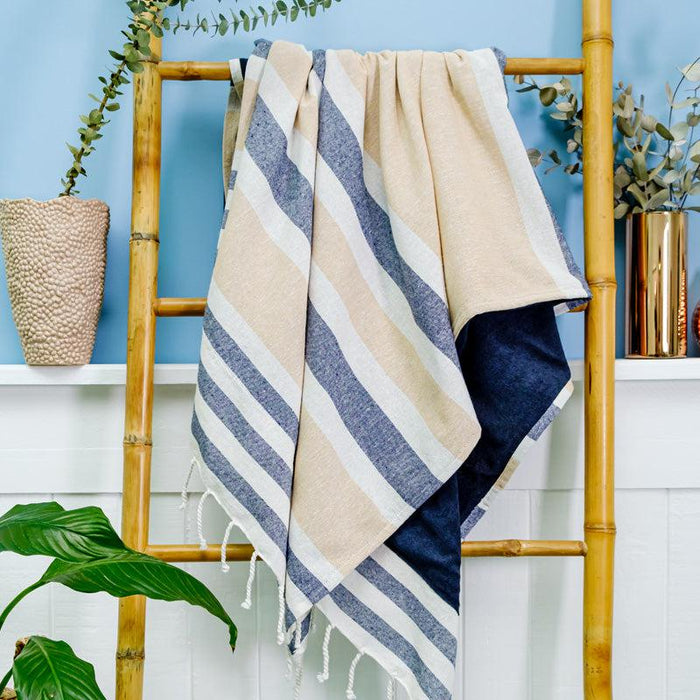 Cotton Bay Royal Stripe Backed Fouta - Beige / Navy