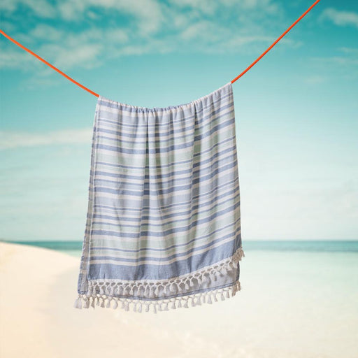 Cotton Bay Solid Fouta Multi Stripe Blue and Duck Egg-Foutas