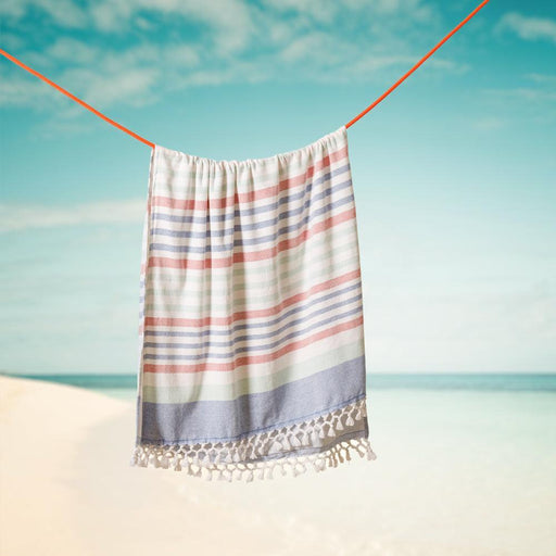 Cotton Bay Solid Fouta Multi Stripe Blue and Red-Foutas