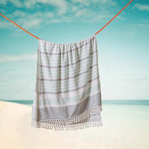 Cotton Bay Solid Fouta Multi Stripe Charcoal and Duck Egg-Foutas